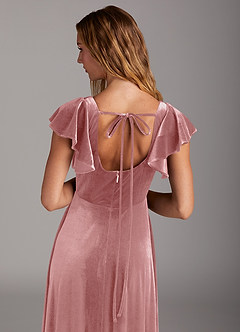Azazie Bondi Bridesmaid Dresses Dusty Rose A-Line Side Slit Velvet Dress image2