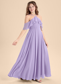 Azazie Tessabelle Junior A-Linie Schulterfrei Chiffon Kleid Flieder image3