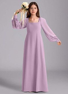 Azazie Bondi Junior Vestido de Glicinia de Gasa de Corte en A con Blusón image5