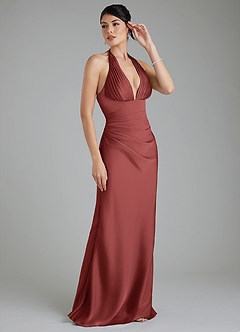 Azazie Torrance Bridesmaid Dresses Terracotta Mermaid Corset Stretch Satin Dress image6