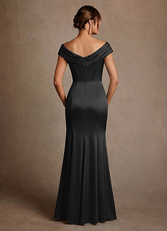 Azazie Aberdeen Mother of the Bride Dresses Black Sheath Pleated Stretch Satin Dress image2