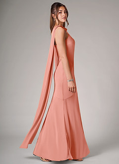 Azazie Kinsley Robes de demoiselle d'honneur Robe Sirène en Satin extensible Fente Latérale Corail image6