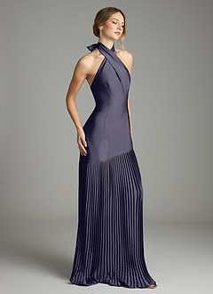 Azazie Nayeli Jurken voor bruidsmeisjes Jurk van Stretch Satijn met A-Lijn Geplooid Stormachtig image5