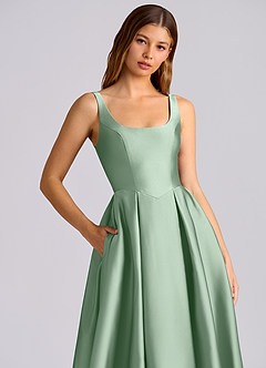 Azazie Amalie Bridesmaid Dresses Agave A-Line Pleated Stretch Satin Dress image2