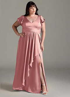 Azazie Omari Vestidos de damas de honor Vestido de Rosetón de Satén Elástico de Corte en A image10