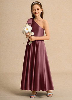 Azazie Guppy Junior Formal vestidos de niña de las flores Vestido de Rosa Del Desierto de Satin Mate de Corte En A con Hombro unilateral image5