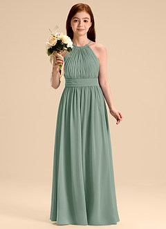 Azazie Malone Junior A-Linie Plissee Chiffon Kleid Silberner Salbei image4