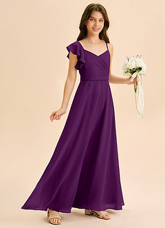 Azazie Kelsea Junior Abito A-Line in Chiffon Increspato Uva image1