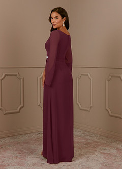 Azazie Belinda Kleider für die Brautmutter A-Linie V-Hals Gefaltet Chiffon Kleid Cabernetrot image4