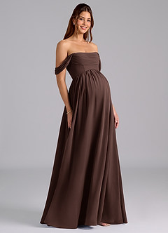 Azazie Saige Vestidos de dama de honra para maternidade Vestido Linha A Plissado Comprimento do chão Chiffon image1