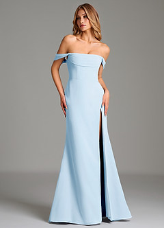 Azazie Riley Robes de demoiselle d'honneur Robe Fourreau Convertible en Mousseline de soie Épaule décolletée Bleu Ciel image1