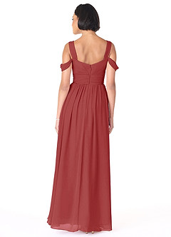 Azazie Lianne Bridesmaid Dresses Rust A-Line Off the Shoulder Chiffon Dress image4