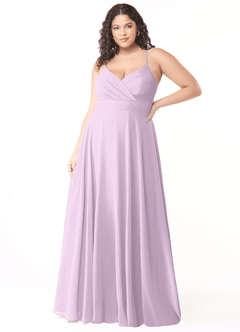 Azazie Avelina Bridesmaid Dresses Frosted Lilac A-Line V-Neck Pleated Chiffon Dress image6
