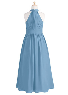 Azazie Iman Junior Steel Blue A-Line Pleated Chiffon Dress image6