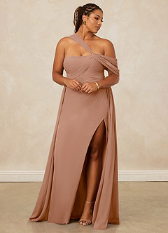 Christian Siriano Bridal for Azazie 1014 Bridesmaid Dresses Champagne Rose A-Line Off the Shoulder Chiffon Dress image13