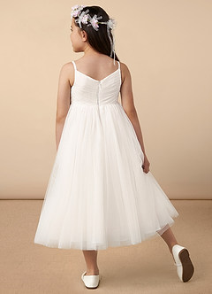 Azazie Amya Flower Girl Dresses Diamond White A-Line Pleated Tulle Dress image4