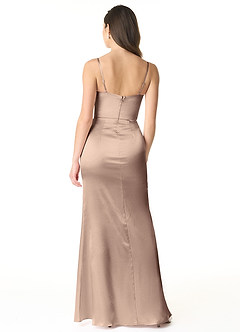 Azazie Sukia Final Sale Taupe Mermaid Pleated Metallic Satin Dress image2