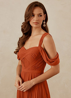 Christian Siriano Bridal for Azazie 1013 Bridesmaid Dresses Burnt Orange A-Line Off the Shoulder Chiffon Dress image2