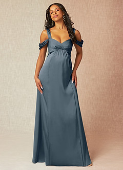 Azazie Rhea Maternity Bridesmaid Dresses A-Line Off-The-Shouler Pleated Stretch Satin Floor-Length Dress image4