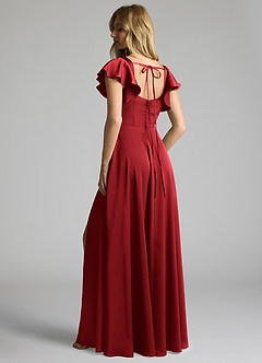 Azazie Bondi Bridesmaid Dresses Scarlet A-Line Bow Stretch Satin Dress image3