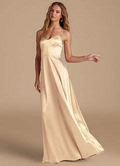 Azazie Mei Bridesmaid Dresses Gold A-Line Metallic Satin Dress image4
