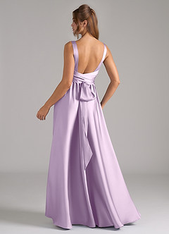 Azazie Kora Vestidos de damas de honor Vestido de Lila Esmerilada de Satén Elástico de Corte en A con Plisado image6