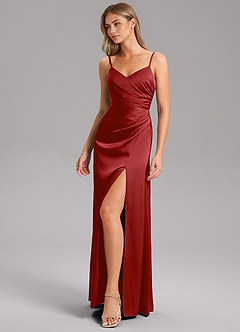 Azazie Azuree Robes de demoiselle d'honneur Robe Trapèze en Satin extensible Plissée Grenade image5