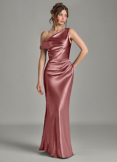 Azazie Emerson Bridesmaid Dresses Vintage Mauve Mermaid Off the Shoulder Metallic Satin Dress image4
