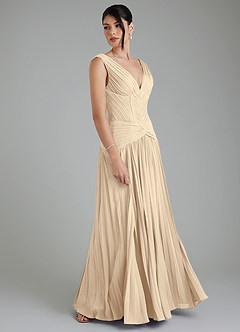Azazie Kima Bridesmaid Dresses Champagne A-Line Pleated Chiffon Dress image6
