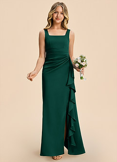 Azazie Adrienne Junior Emerald Sheath Pleated Stretch Satin Dress image4