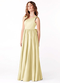 Azazie Hathaway Junior Vestido de Sorbete De Limón de Satén Elástico de Corte en A con Lazo image4