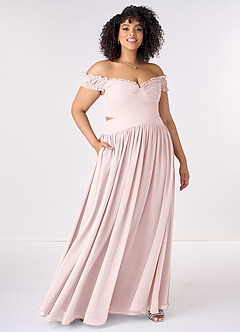 Barbie ♥ Azazie Jurken voor bruidsmeisjes Converteerbaar Jurk van Chiffon met A-Lijn Off the Shoulder Blozend Roze image7