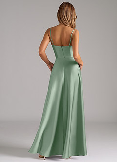 Azazie Elle Bridesmaid Dresses Agave A-Line Pleated Stretch Satin Dress image7