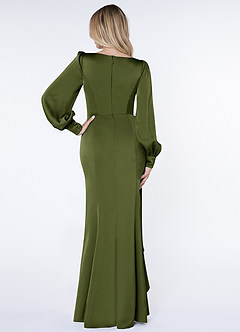 Azazie Raye Bridesmaid Dresses Olive Mermaid Long Sleeve Stretch Satin Dress image2