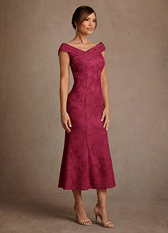 Azazie Keith Suknie dla Matki Panny Młodej Osłona Pofałdowany Kwiatowe wypalenie Długość herbaty Sukienka image3