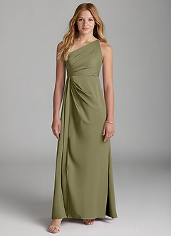 Azazie Mika Junior Pistachio A-Line Pleated Stretch Satin Dress image3