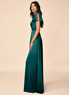Azazie Soren Bridesmaid Dresses Peacock A-Line Pleated Stretch Satin Dress image3