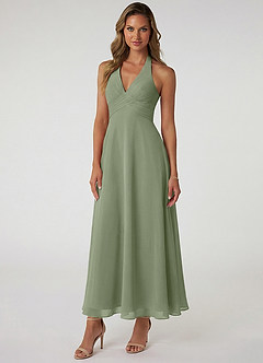 Azazie Tessie Brautjungfernkleider A-Linie Plissee Chiffon Kleid Pistazie image1