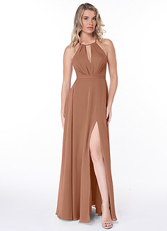 Azazie Evalleen Bridesmaid Dresses Bronzer A-Line Pleated Chiffon Dress image2