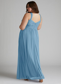 Azazie Hillian Abiti da Damigella Abito A-Line in Maglia con Scollo Halter a Pieghe Blu Acciaio image12
