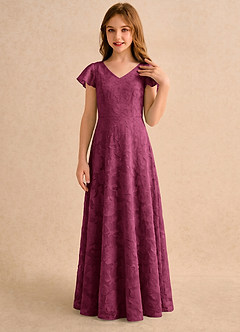 Azazie Narin Girls Formal Abiti da Ragazza di Fiori Abito A-Line in Burnout Floreale con Maniche Gelso image3