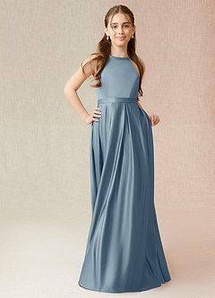 Azazie Arianthe Junior Dusty Blue A-Line with Pockets Stretch Satin Dress image4