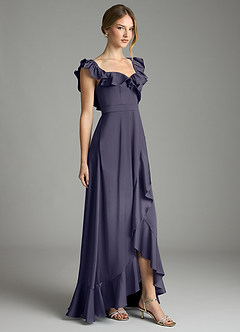 Azazie Lyra Bridesmaid Dresses Stormy A-Line Off the Shoulder Stretch Satin Convertible Dress image5
