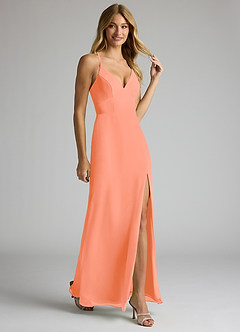 Azazie Becca Bridesmaid Dresses Sunset Sheath V-Neck Chiffon Dress image2