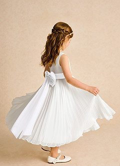 Azazie Margot Flower Girl Dresses Ivory White A-Line Pleated Chiffon Dress image7