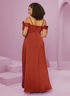 Barbie ♥ Azazie Bridesmaid Dresses Rust A-Line Off the Shoulder Stretch Satin Dress image9