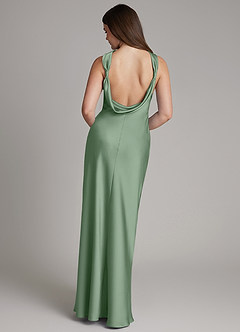 Azazie Dimitra Bridesmaid Dresses Matcha A-Line Pleated Stretch Satin Dress image7