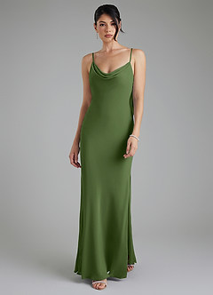 Azazie Veronica At-home Try On Dresses Olive Sheath Chiffon Dress image1