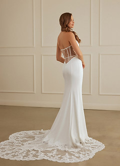 Christian Siriano Bridal for Azazie 2004 Wedding Dresses Diamond White Mocha Sheath Lace Crepe Back Satin Dress image2