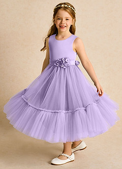 Azazie Miracle Robe Demoiselle D'honneur Fillette Robe Trapèze en Mat Satiné Arc Lilas image4